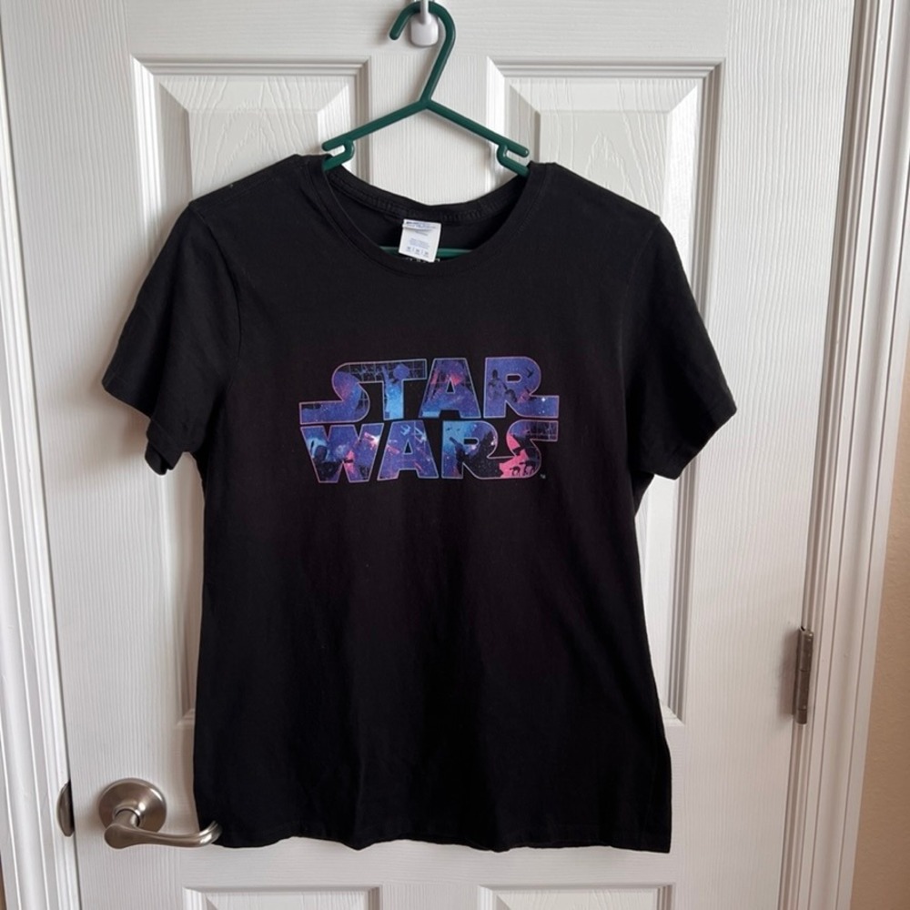 Star Wars Galaxy Logo‎ Black T-Shirt Medium Ladies Port Company Ring Spun